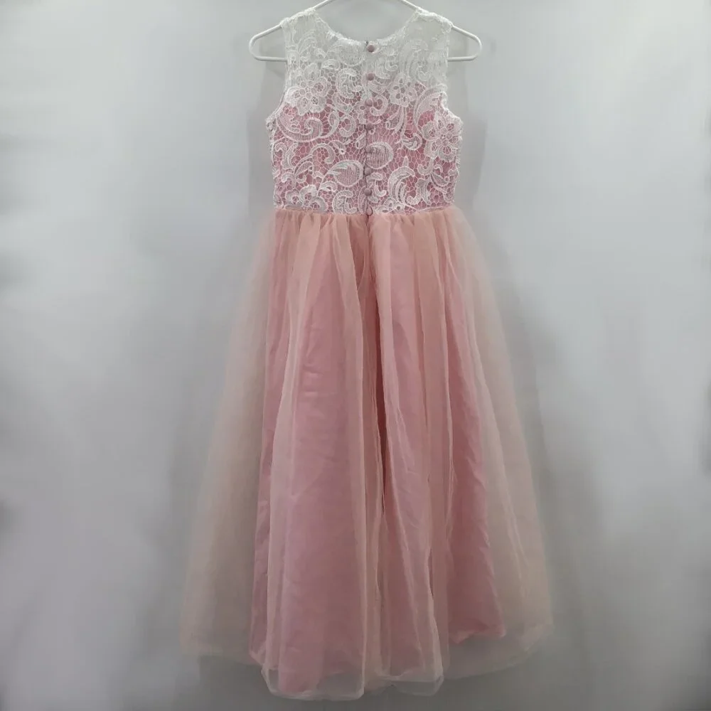 Pink Party Dress for a Princess! White Lace Tulle Ballgown Easter Flower Girl - Picture 2 of 15